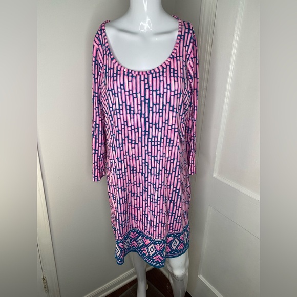 LILLY PULITZER Pink and Blue Geometric Pattern Dress - Picture 2 of 7